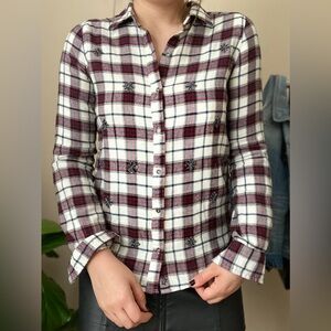 Plaid Embroidered Button-Up Shirt
